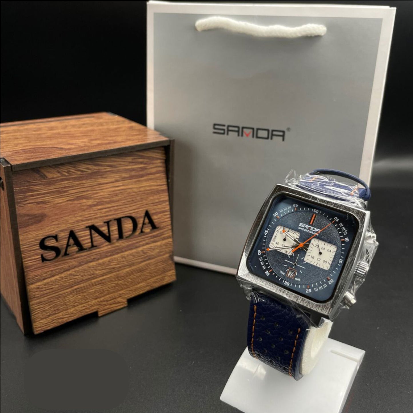 SANDA SQUARE DIAL CHRONOGRAPH LEATHER STARP WATCHES FOR MEN'S FASHION - Jewelsoftime