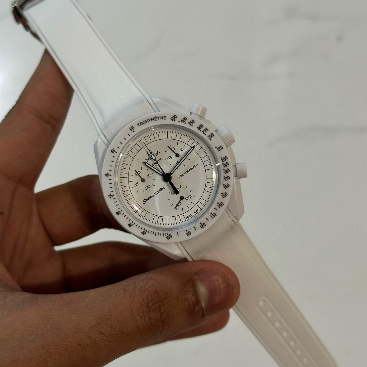 OMEGA Premium Men’s Watch Quartz Movement Silicone Rubber Strap Chronograph Date Working