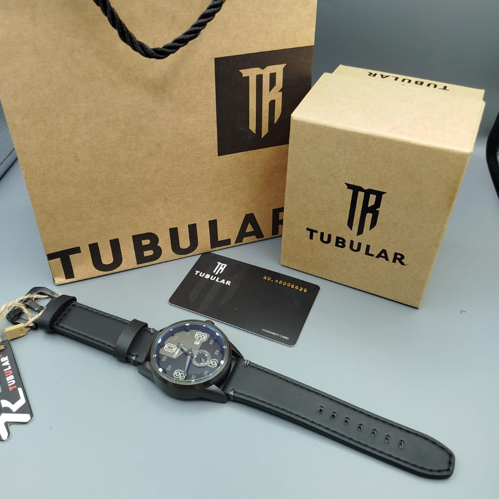 TUBULAR ORIGINAL MEN'S WATCH WITH DATE & SECOND WORKING, LEATHER STRAP, BRAND BOX, CARD & BAG – PREMIUM QUALITY - Jewelsoftime
