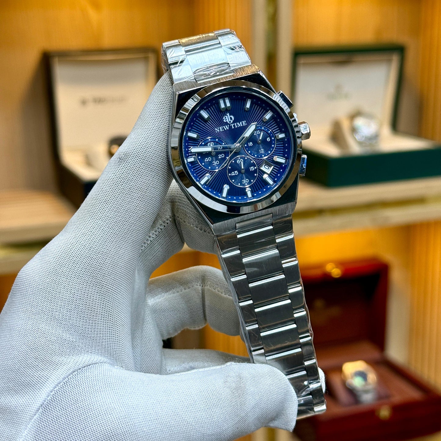 NEW TIME (Original) Men’s Watch Stainless Steel Quartz Movement Chronograph Date Working Butterfly Master Lock - Jewelsoftime