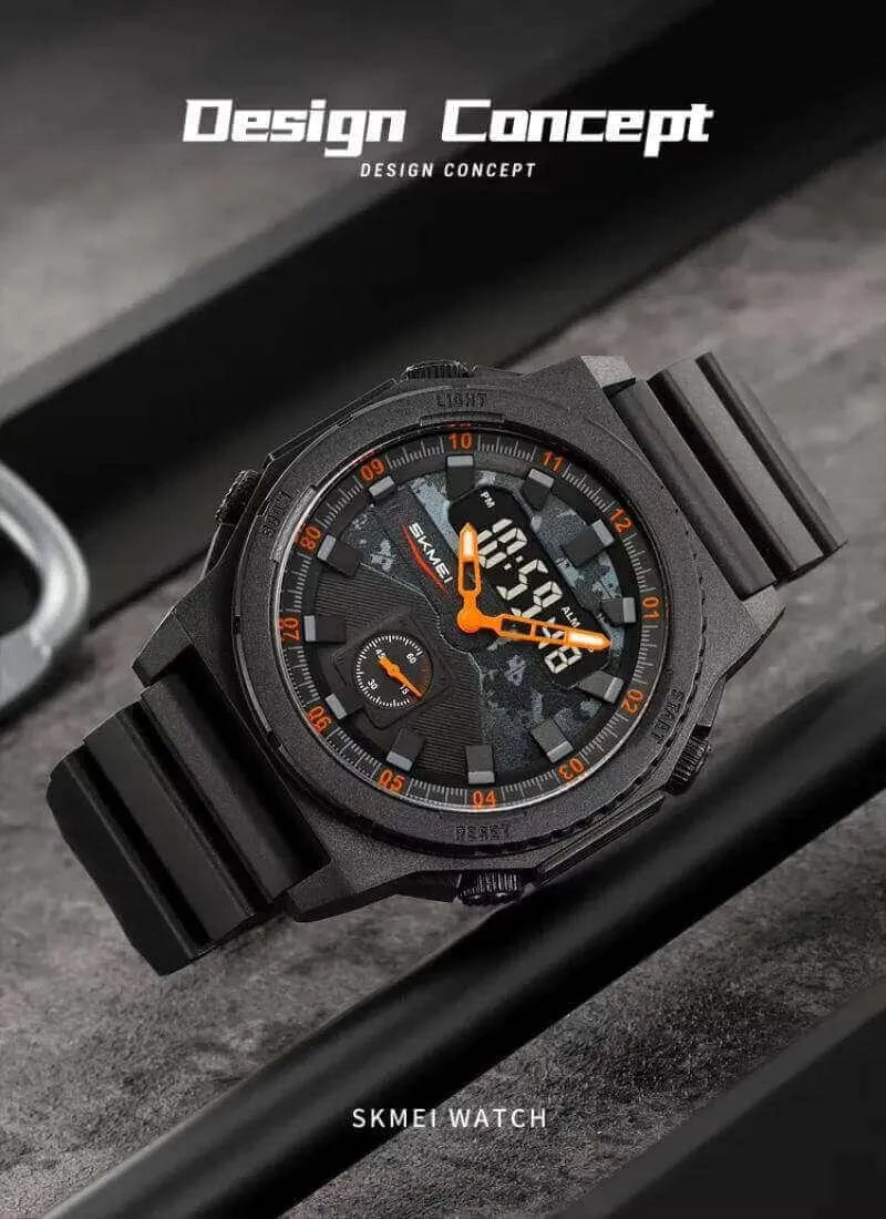 SKMEI 2355 Men's Chronograph Sports Watch – Black & Orange, Luminous & Stylish - Jewelsoftime