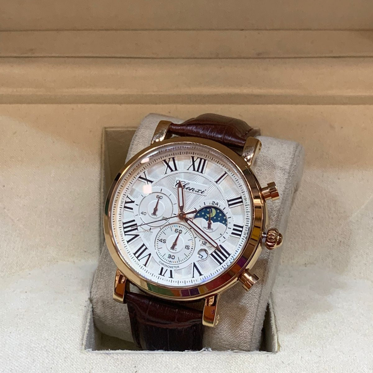 CHENXI Original Men's Watch-Quartz Movement Leather Strap Buckle Lock Chronograph Working - Jewelsoftime