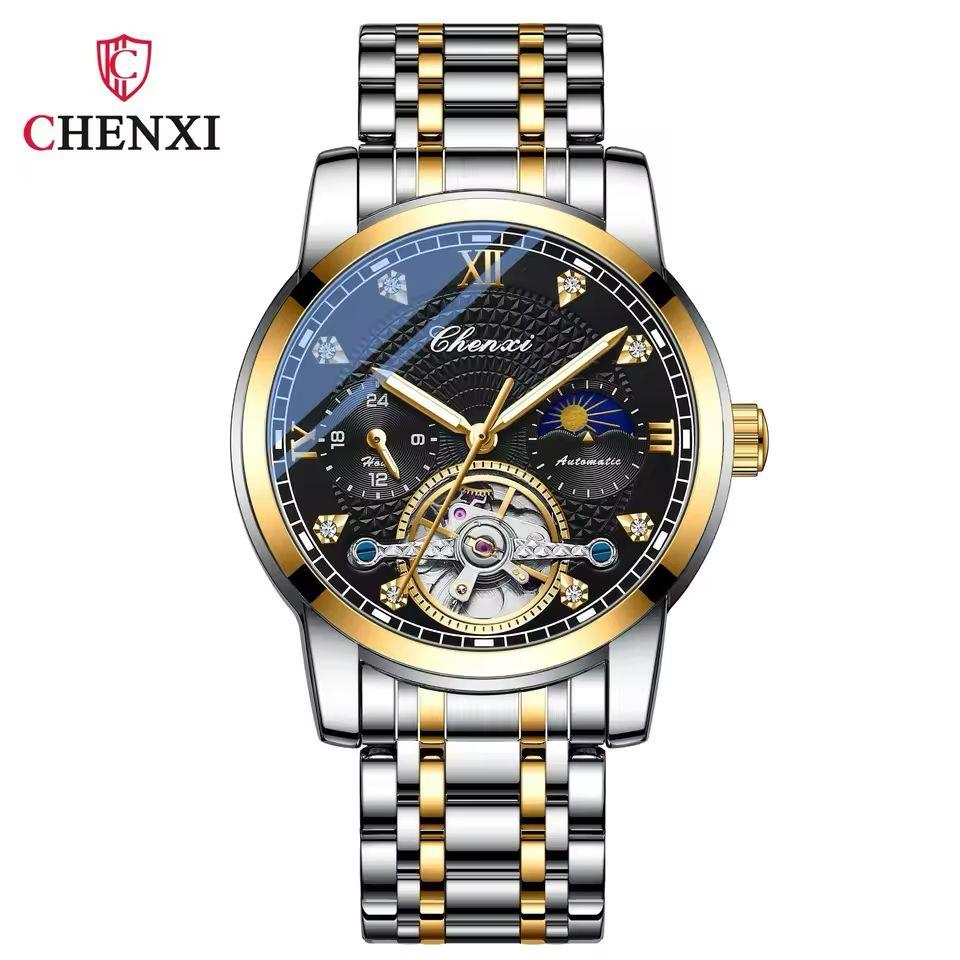Chenxi Automatic Tourbillion Model Moon Phase Working Chrono working Skeleton Dial Mens Watch - Jewelsoftime