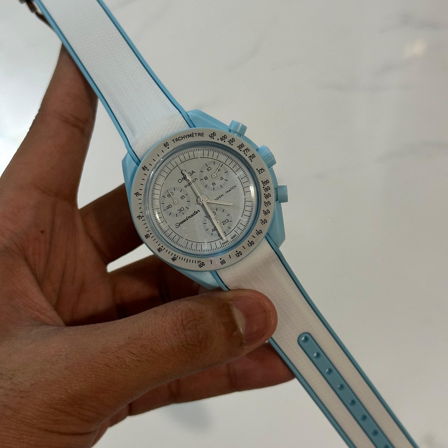 OMEGA Premium Men’s Watch Quartz Movement Silicone Rubber Strap Chronograph Date Working