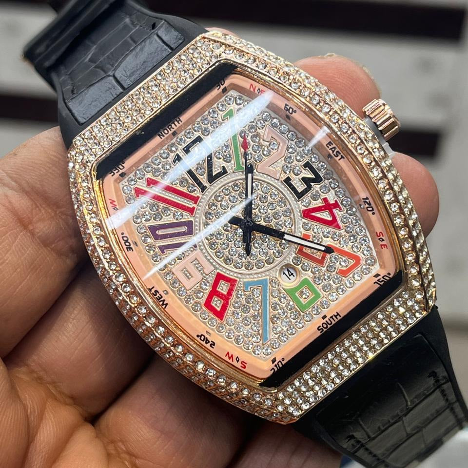 FM Franck Muller |Stones Edition|Date Working Rubber strap Men's Watch - Jewelsoftime