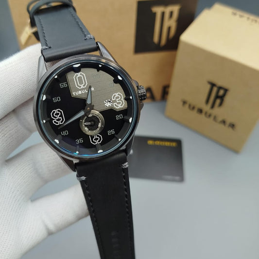 TUBULAR ORIGINAL MEN'S WATCH WITH DATE & SECOND WORKING, LEATHER STRAP, BRAND BOX, CARD & BAG – PREMIUM QUALITY - Jewelsoftime