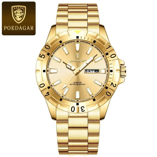 POEDAGAR Premium Men's Watch-Stainless Steel Chain Brass Case Date & Day Working - Jewelsoftime