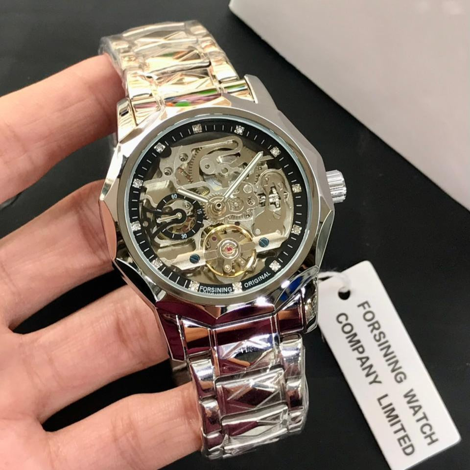 Forsining 199 Skeleton Watch Tourbillon Movement Automatic Square Mechanical Men's Watches Stainless Steel Case - Jewelsoftime