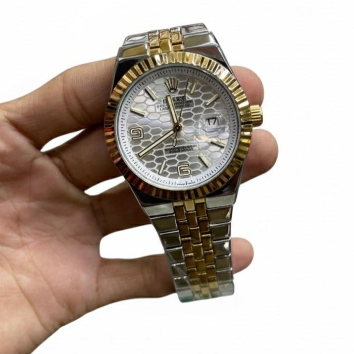 ROLEX (LAND DWELLER) Men's Watch Quartz Movement Date Working Push Lock Clasp - Jewelsoftime