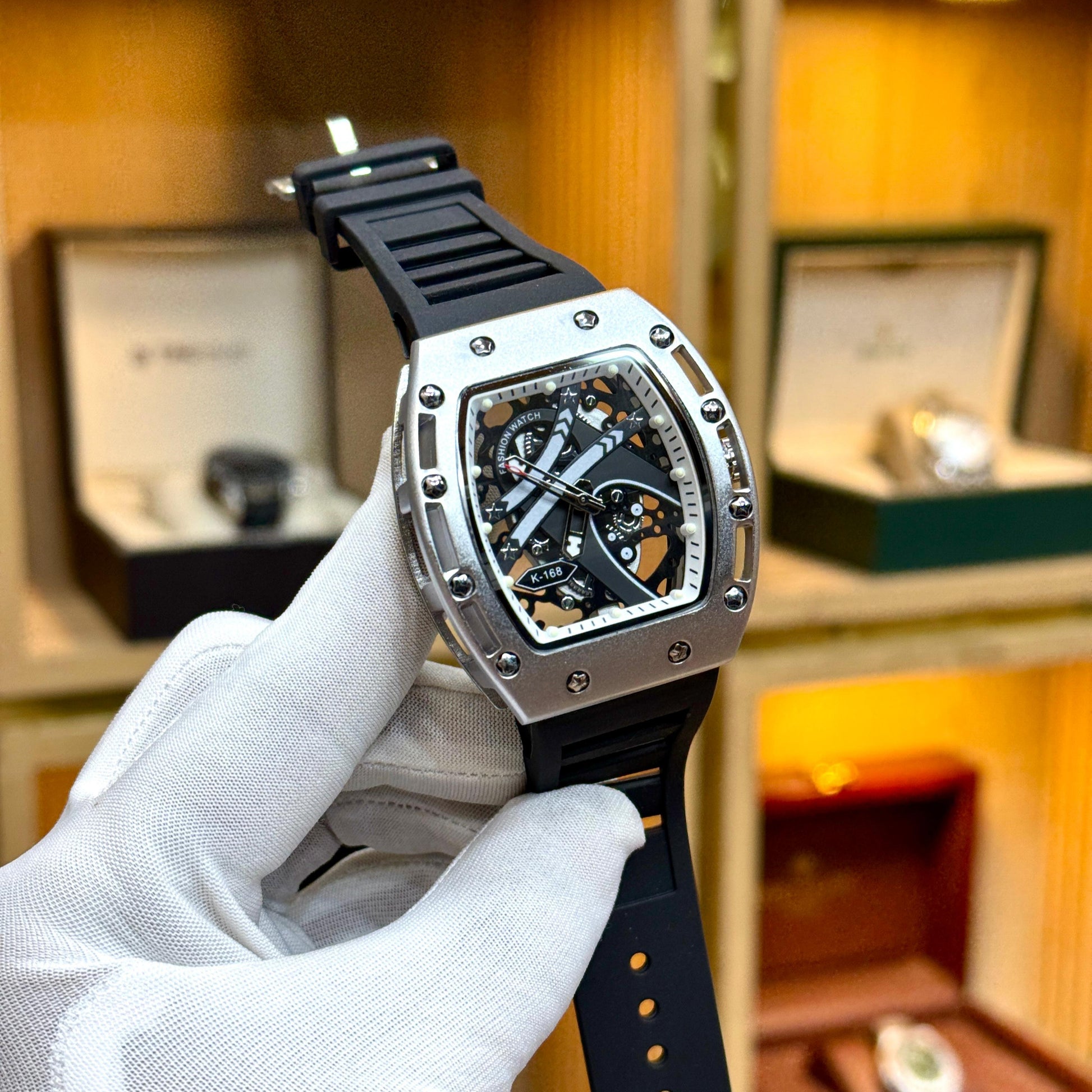 Richard Mille (RM) Men's Watch Quartz Movement Skeleton Face Rubber Strap - Jewelsoftime