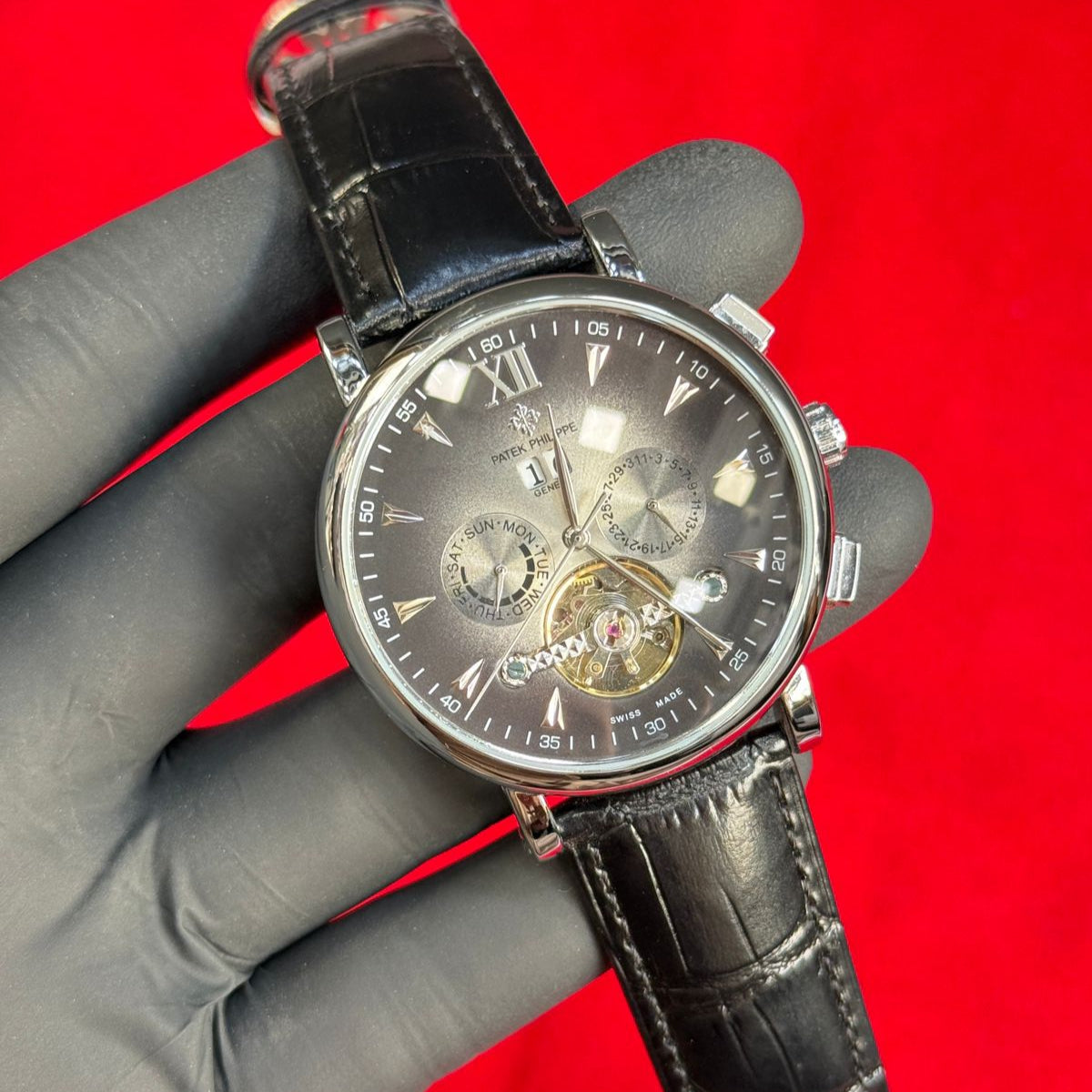 Patek Philippe Men's Watch Century Model–Automatic Movement Chronometer Working Pendulum Visible Leather Strap Master Lock - Jewelsoftime