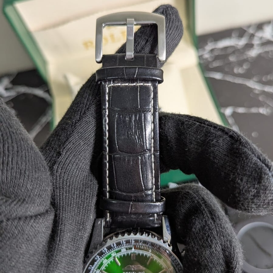 BREITING CHRONOGRAPH WORKING MEN'S WATCH - LEATHER STRAP - Jewelsoftime