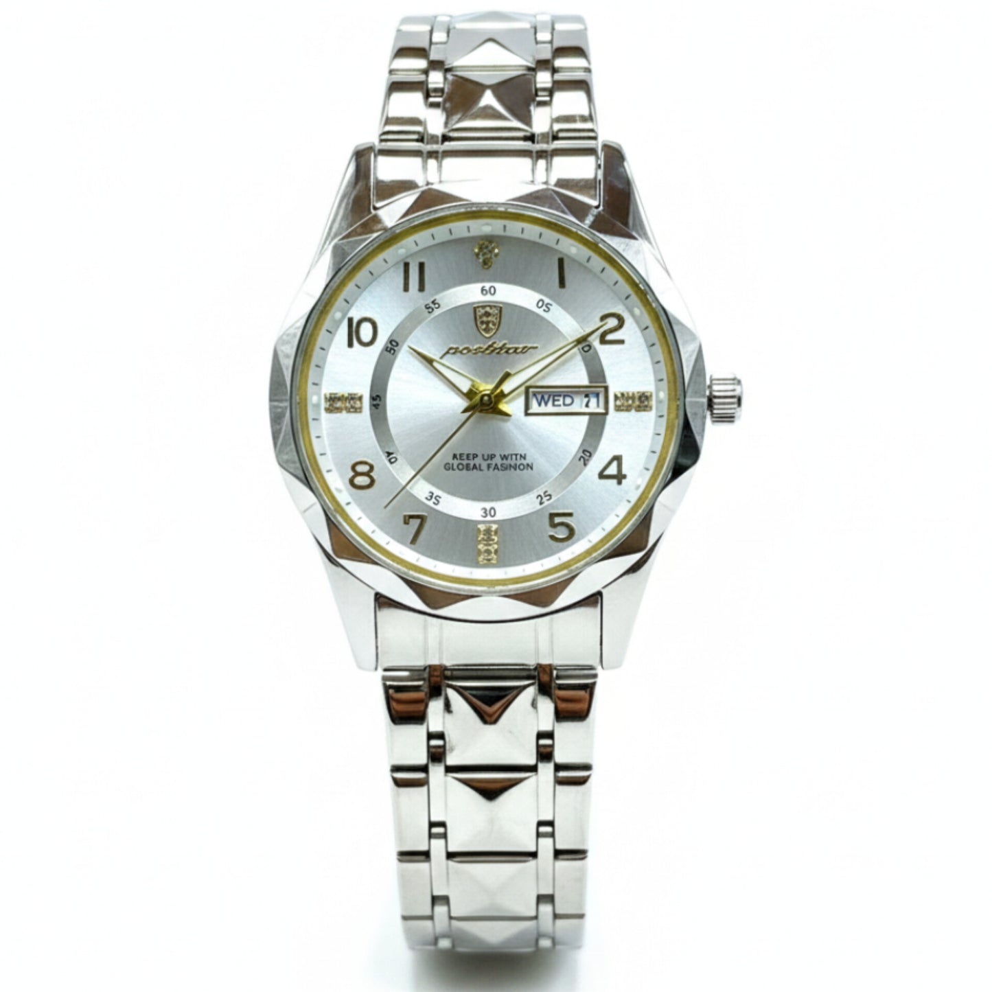 POEDAGAR Original Men's Watch Quartz Movement Date & Day Working Metal Strap Butterfly Lock - Jewelsoftime