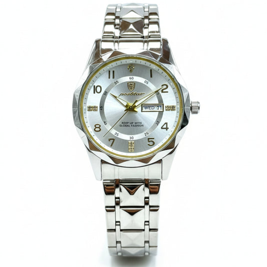 POEDAGAR Original Men's Watch Quartz Movement Date & Day Working Metal Strap Butterfly Lock - Jewelsoftime