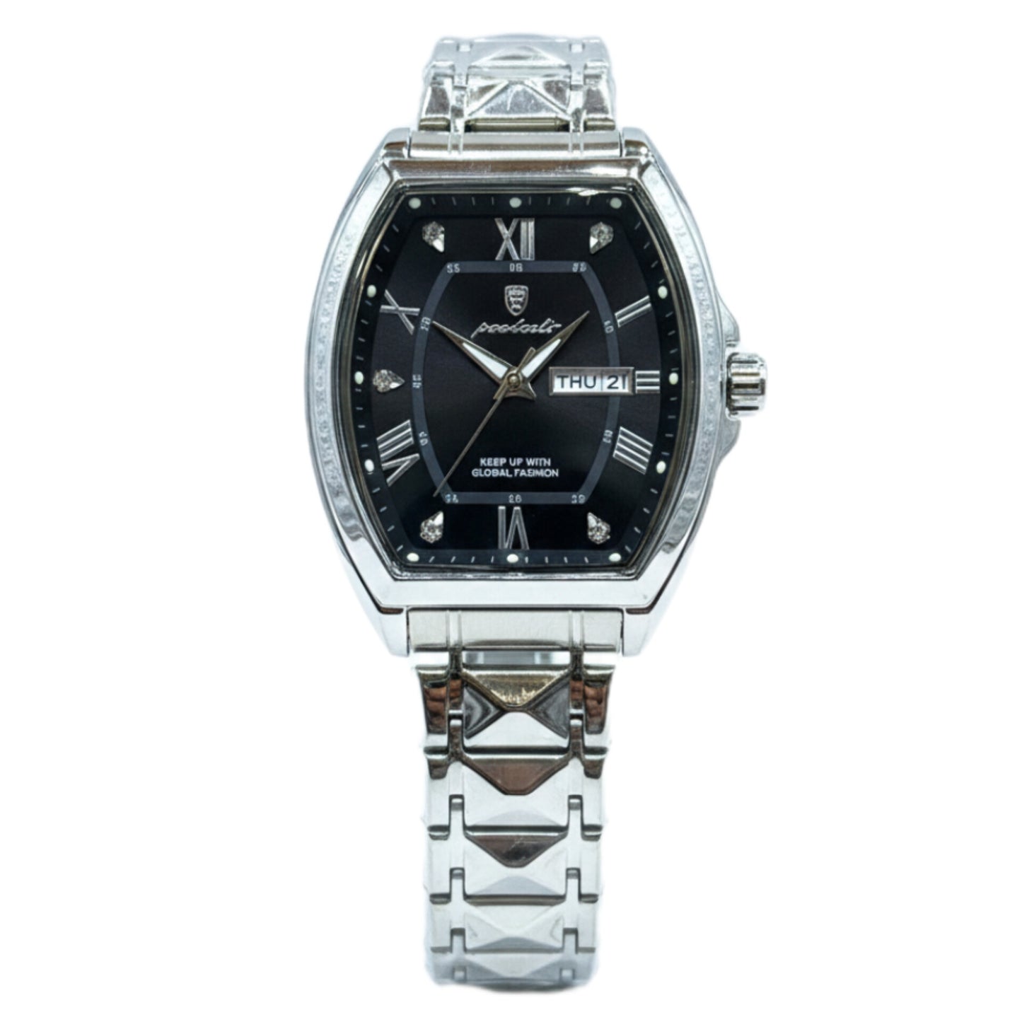 POEDAGAR Original Men's Watch Quartz Movement Date & Day Working Metal Strap Butterfly Lock - Jewelsoftime