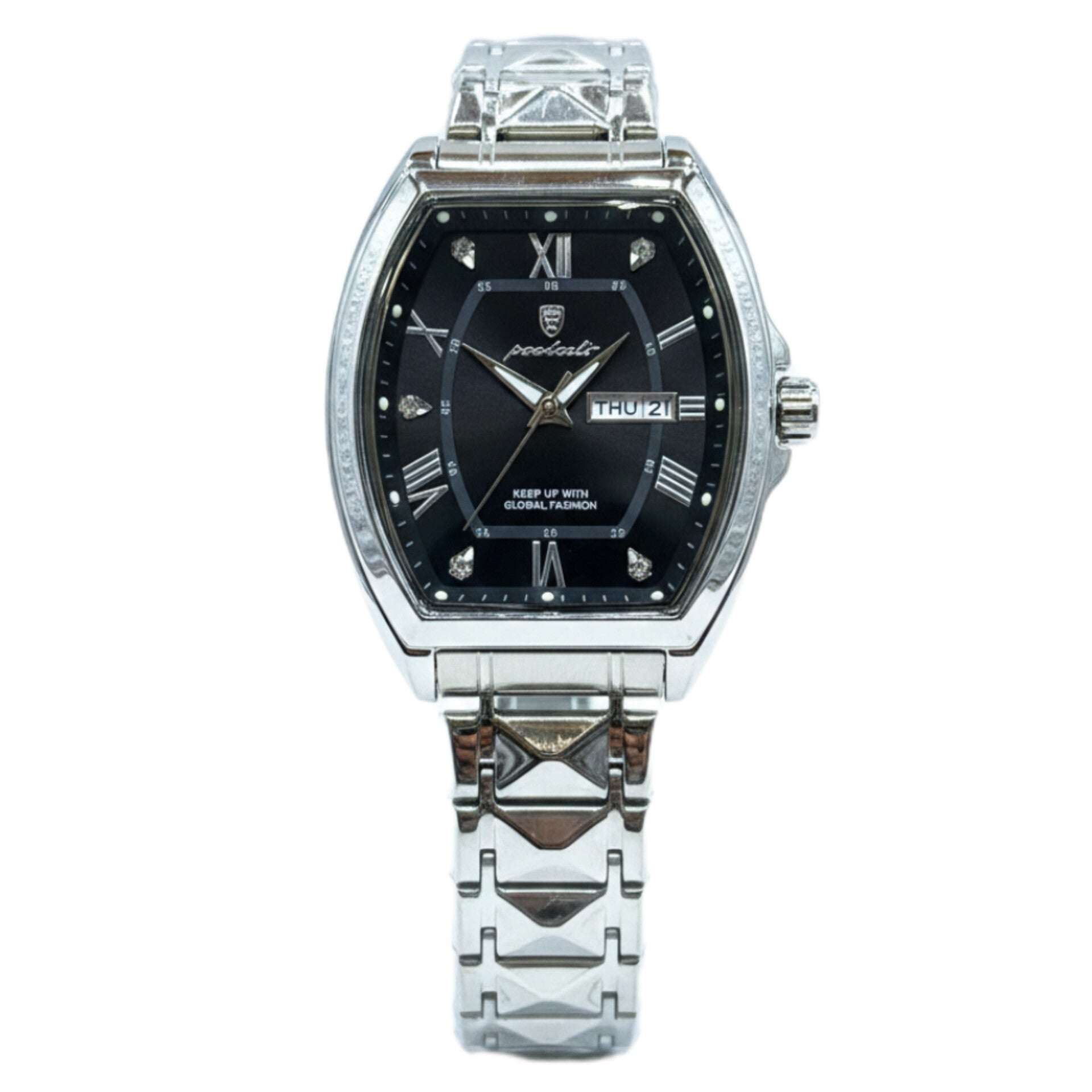 POEDAGAR Original Men's Watch Quartz Movement Date & Day Working Metal Strap Butterfly Lock - Jewelsoftime