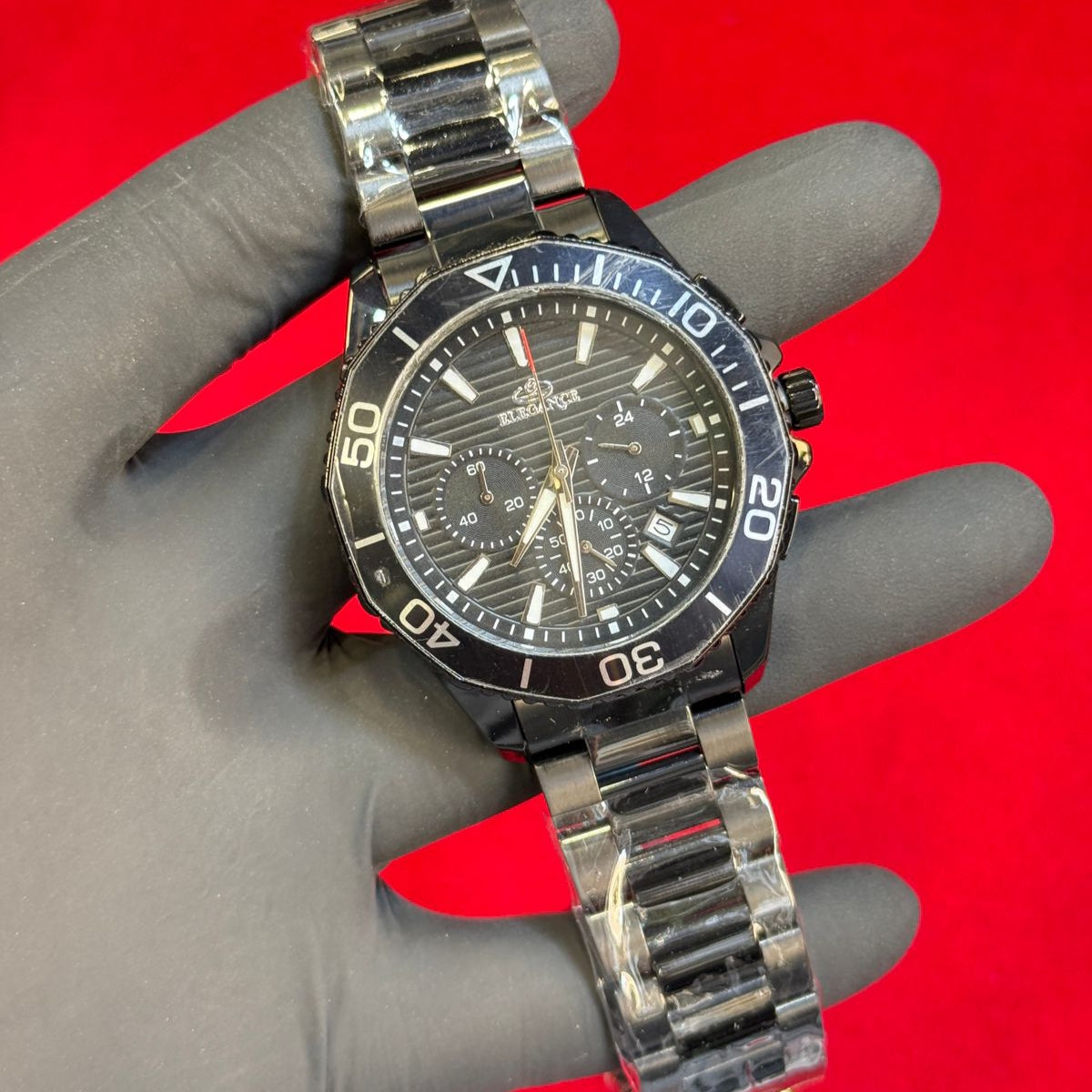 Elegance Mens Watch Quartz Movement Chronograph Date Working Master Lock Steel Chain - Jewelsoftime