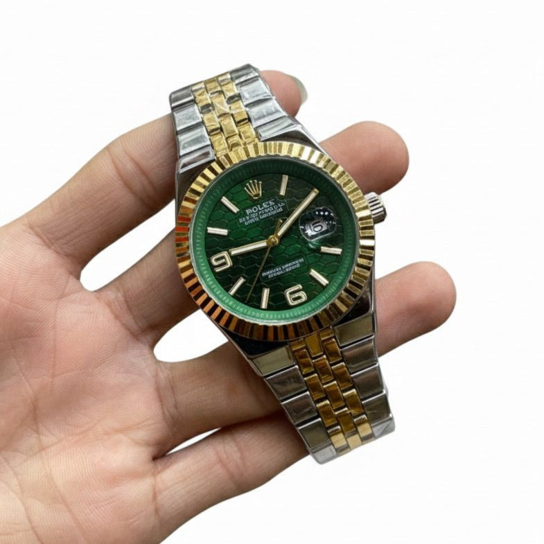 ROLEX (LAND DWELLER) Men's Watch Quartz Movement Date Working Push Lock Clasp - Jewelsoftime