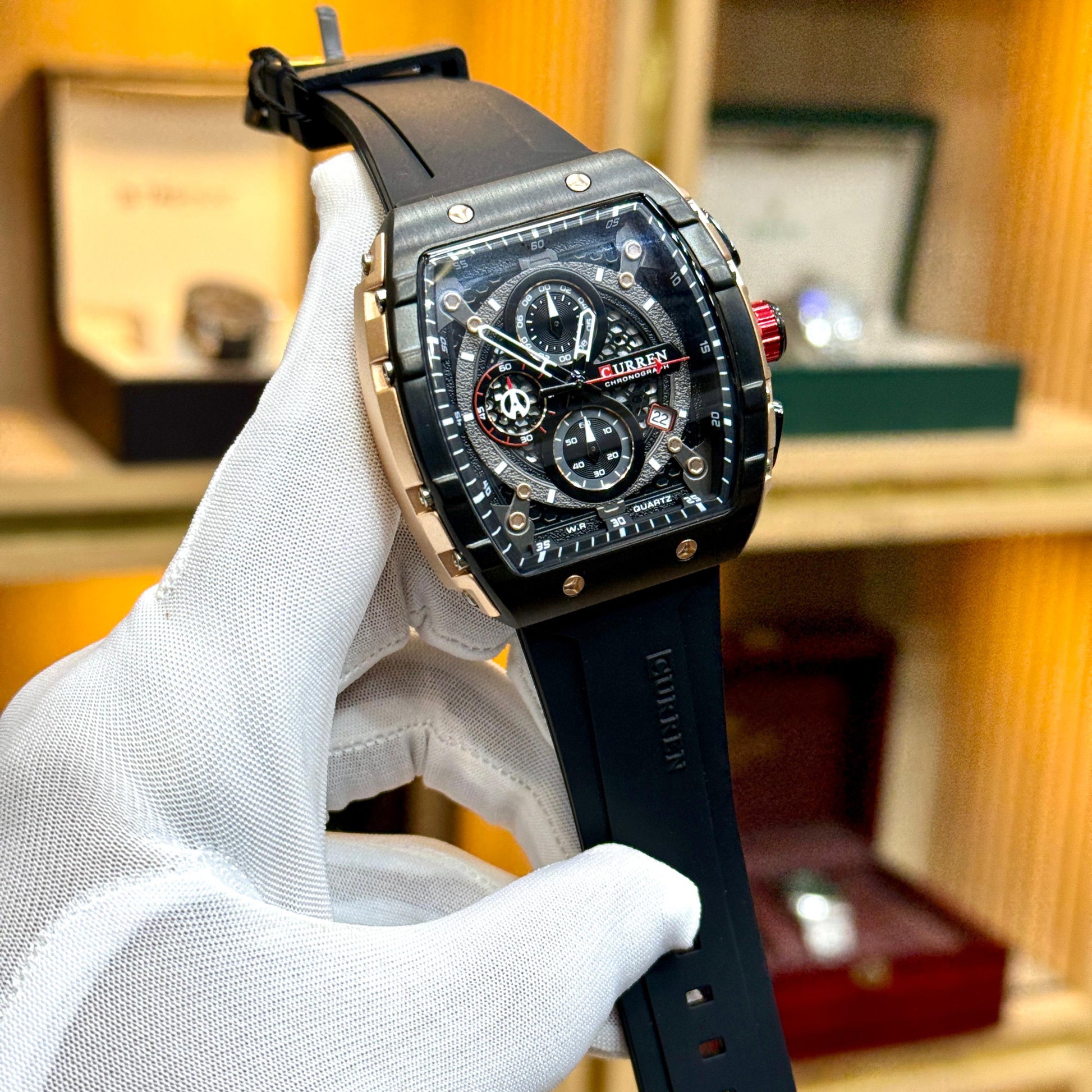 CURREN 8442 Chronograph Working Quartz Movement Men's Rubber Straps Watch - Jewelsoftime