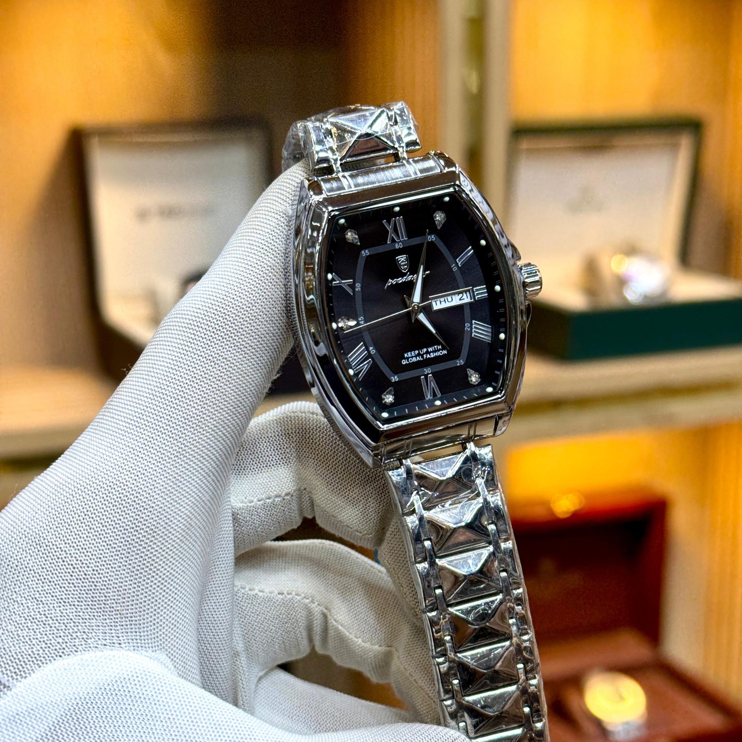 POEDAGAR Original Men's Watch Quartz Movement Date & Day Working Metal Strap Butterfly Lock - Jewelsoftime