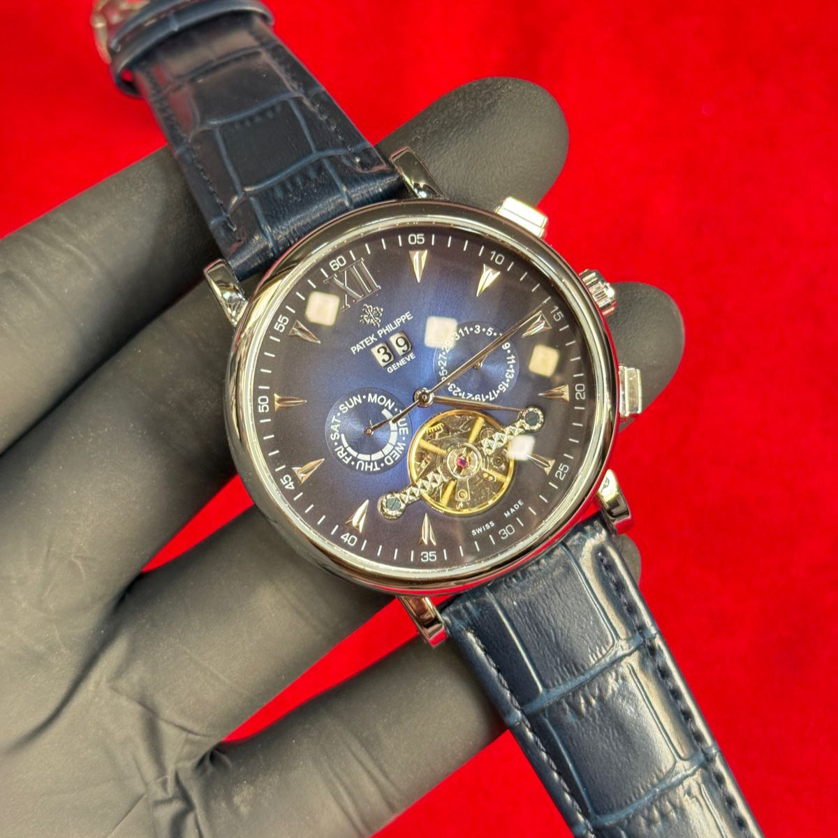 Patek Philippe Men's Watch Century Model–Automatic Movement Chronometer Working Pendulum Visible Leather Strap Master Lock - Jewelsoftime