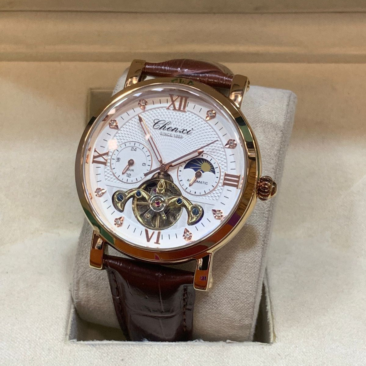 CHENXI-Automatic Movement Men's Watch-Leather Belt Master Lock Chronograph Working - Jewelsoftime