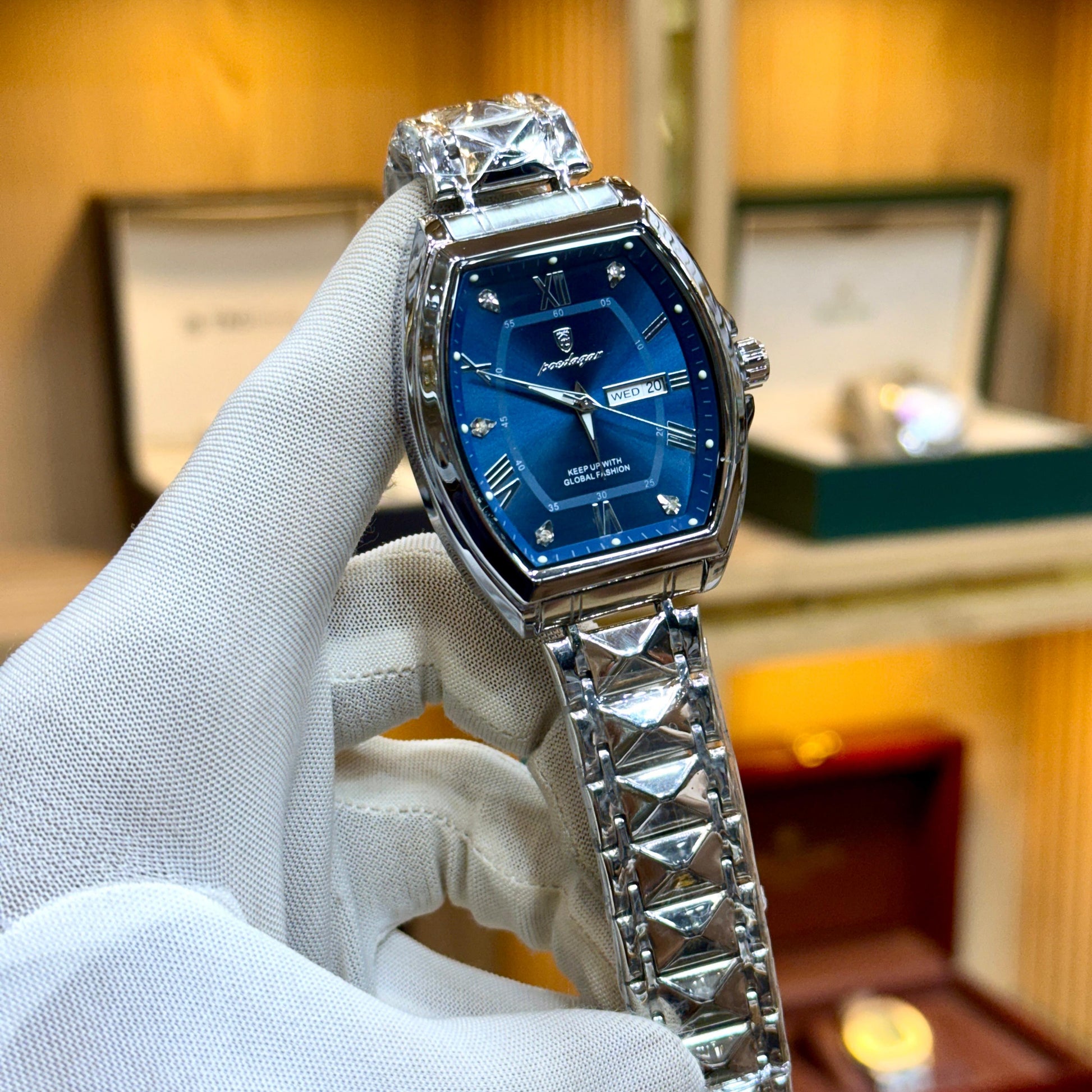 POEDAGAR Original Men's Watch Quartz Movement Date & Day Working Metal Strap Butterfly Lock - Jewelsoftime