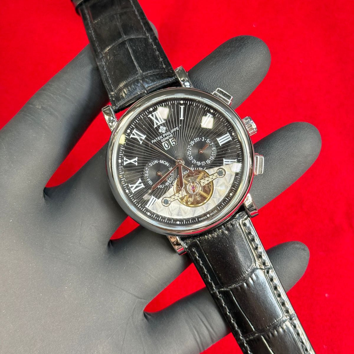 Patek Philippe Men's Watch Century Model–Automatic Movement Chronometer Working Pendulum Visible Leather Strap Master Lock - Jewelsoftime