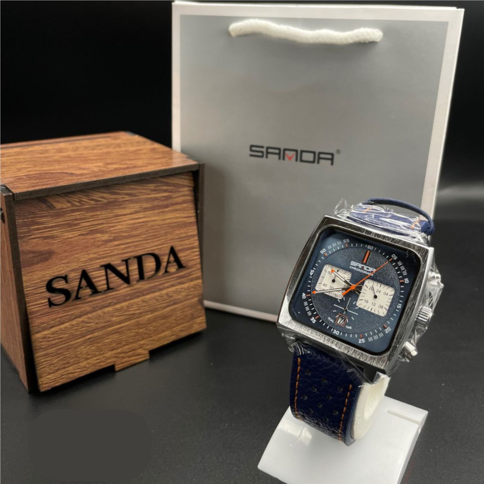 SANDA SQUARE DIAL CHRONOGRAPH LEATHER STARP WATCHES FOR MEN'S FASHION - Jewelsoftime