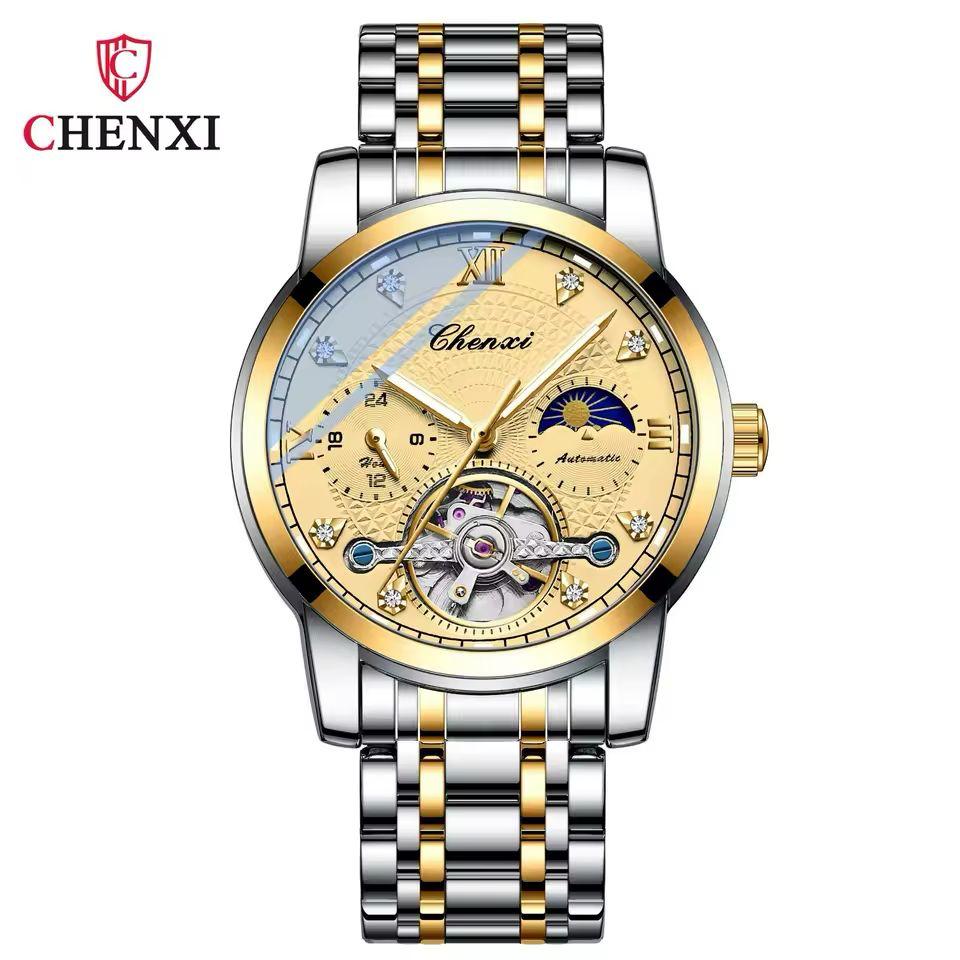 Chenxi Automatic Tourbillion Model Moon Phase Working Chrono working Skeleton Dial Mens Watch - Jewelsoftime