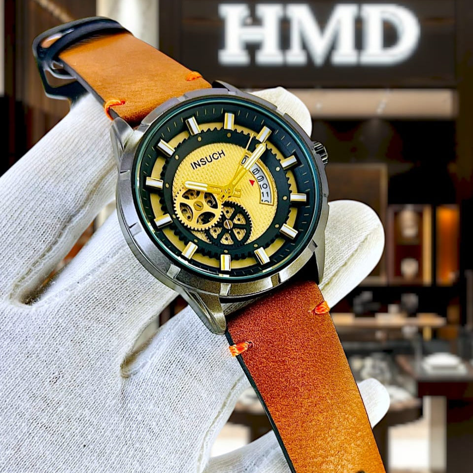 INSUCH ORIGINAL MEN'S WATCH – QUARTZ, DATE FUNCTION, LEATHER STRAP, WATER RESISTANT - Jewelsoftime