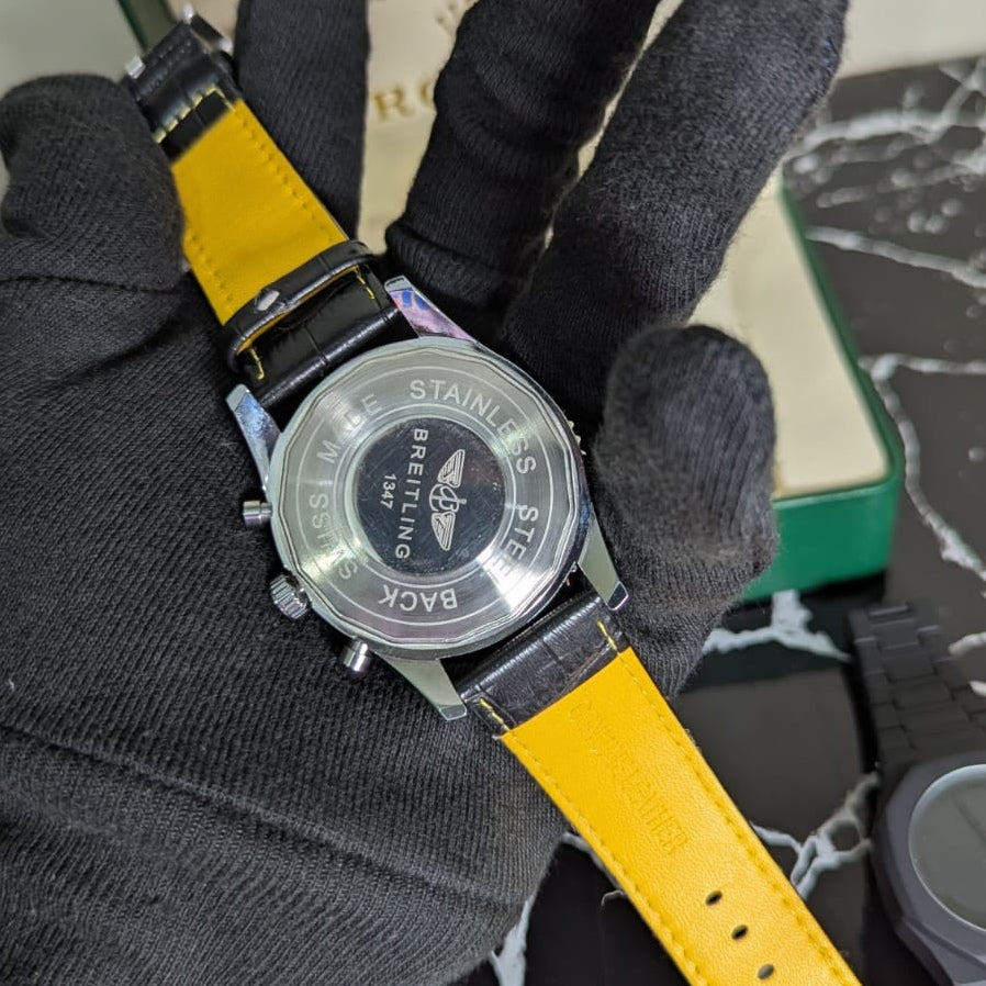 BREITING CHRONOGRAPH WORKING MEN'S WATCH - LEATHER STRAP - Jewelsoftime