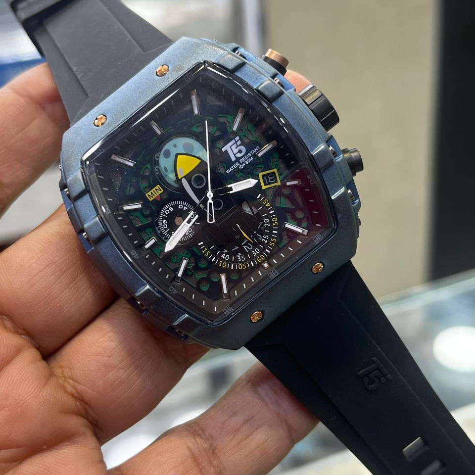 T5 Inner Dial Working Metal Body Rubber strap Date Working Mens Watch - Jewelsoftime