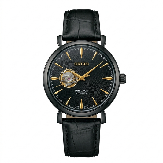 Seiko Presage Automatic watch Skeleton Dial & Back Leather strap Buckle Lock - Jewelsoftime