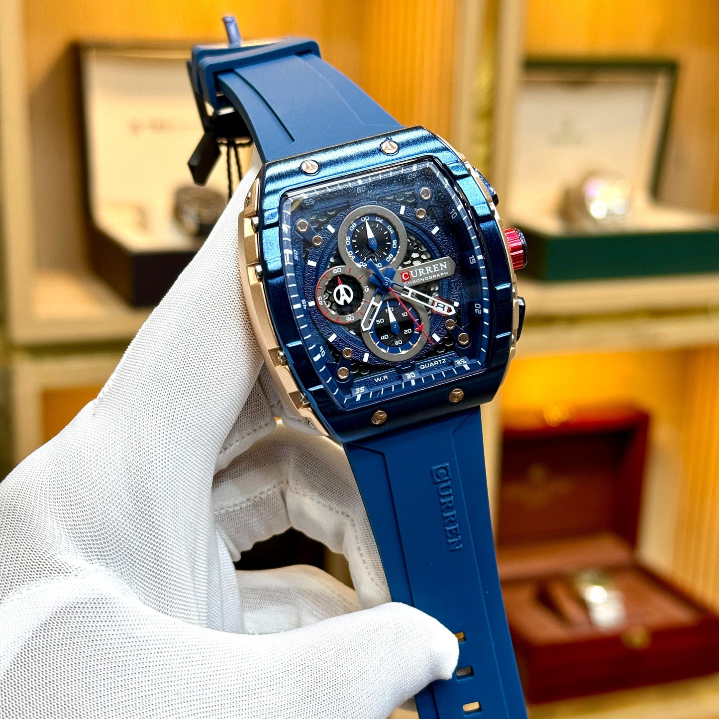 CURREN 8442 Chronograph Working Quartz Movement Men's Rubber Straps Watch - Jewelsoftime