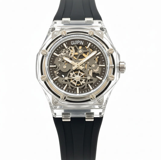 Guipin Original Semi Auto Skeleton Dial Men's Watch Rubber Strap - Jewelsoftime