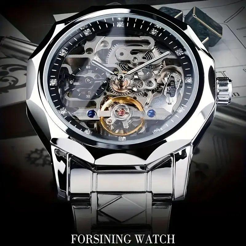 Forsining 199 Skeleton Watch Tourbillon Movement Automatic Square Mechanical Men's Watches Stainless Steel Case - Jewelsoftime