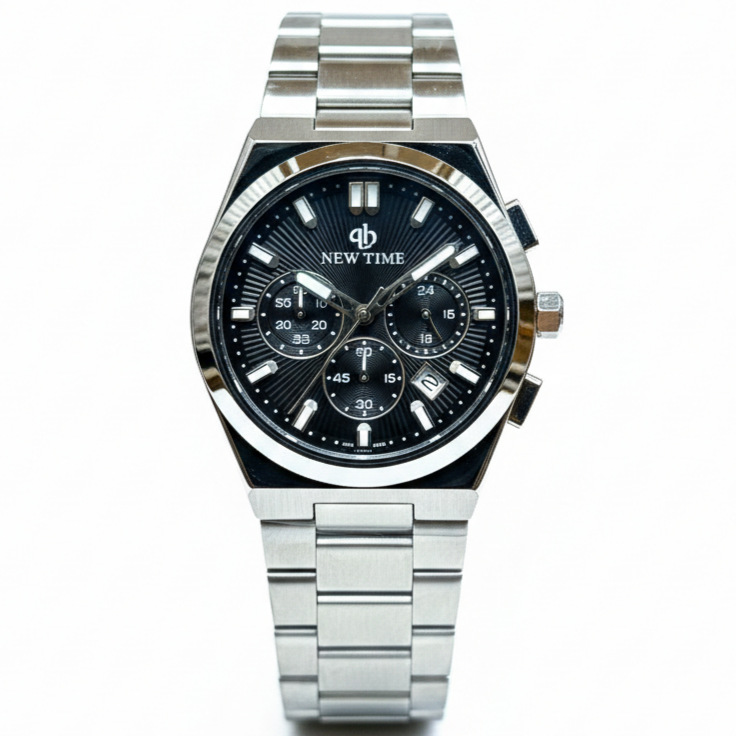 NEW TIME (Original) Men’s Watch Stainless Steel Quartz Movement Chronograph Date Working Butterfly Master Lock - Jewelsoftime