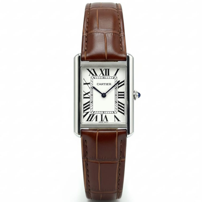 CARTIER (Master Copy) Men's Watch-Leather Strap Steel Master Lock Japan Quartz Movement - Jewelsoftime