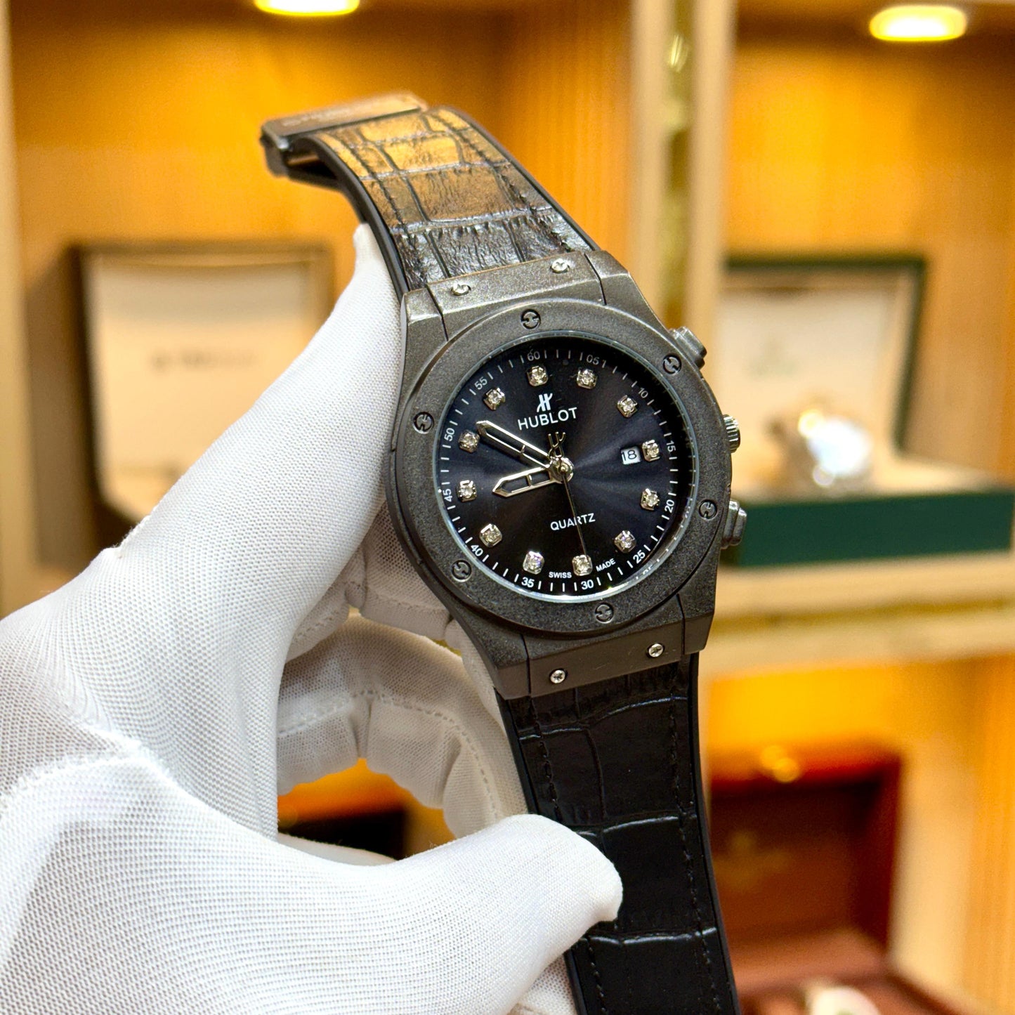 Hublot Quartz Movement Men's Watch Rubber Strap Date Working Master Lock - Jewelsoftime