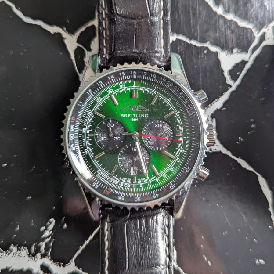 BREITING CHRONOGRAPH WORKING MEN'S WATCH - LEATHER STRAP - Jewelsoftime