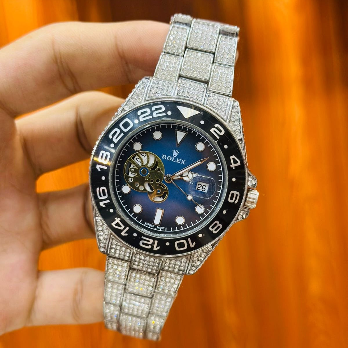 Rolex Stone Chain Watch For Men's – Date Function - Jewelsoftime