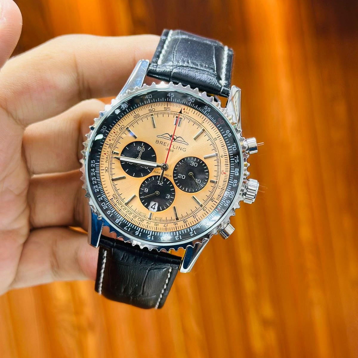 BREITING CHRONOGRAPH WORKING MEN'S WATCH - LEATHER STRAP - Jewelsoftime