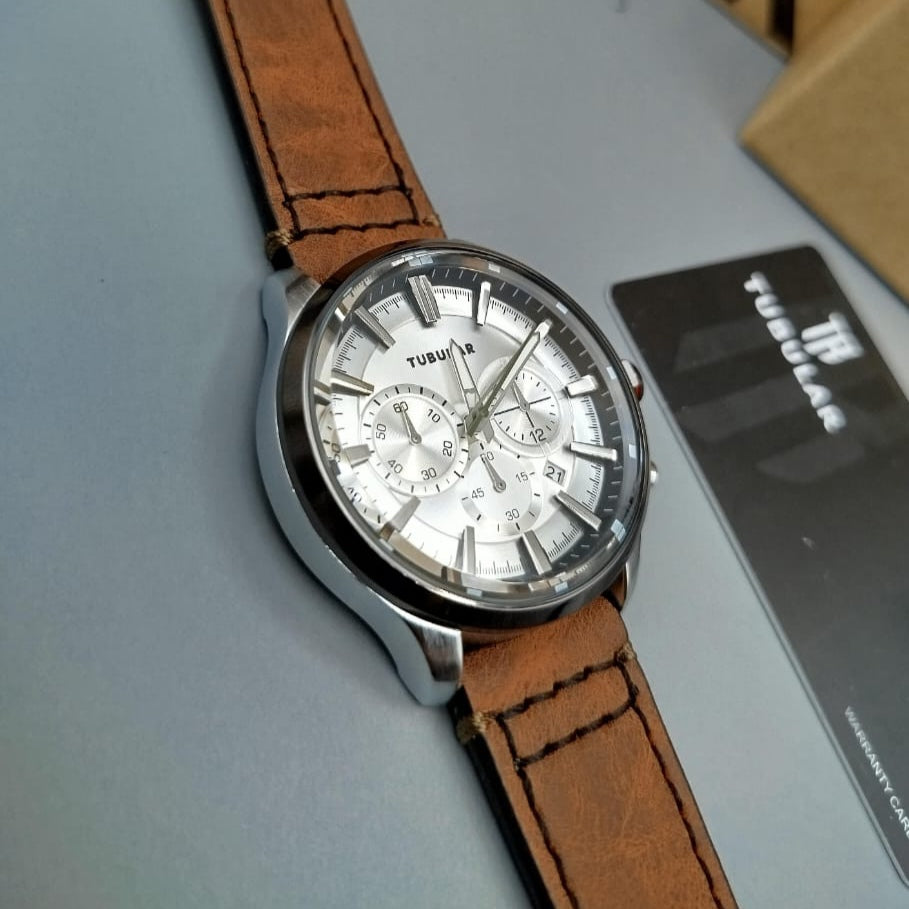 TUBULAR ORIGINAL MAN'S WATCH – FULLY FUNCTIONAL DIALS, LEATHER STRAP, PREMIUM QUALITY WITH BRAND BOX & ACCESSORIES - Jewelsoftime