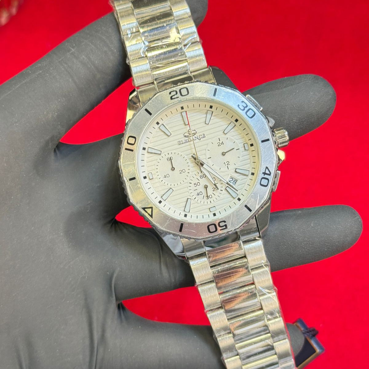 Elegance Mens Watch Quartz Movement Chronograph Date Working Master Lock Steel Chain - Jewelsoftime