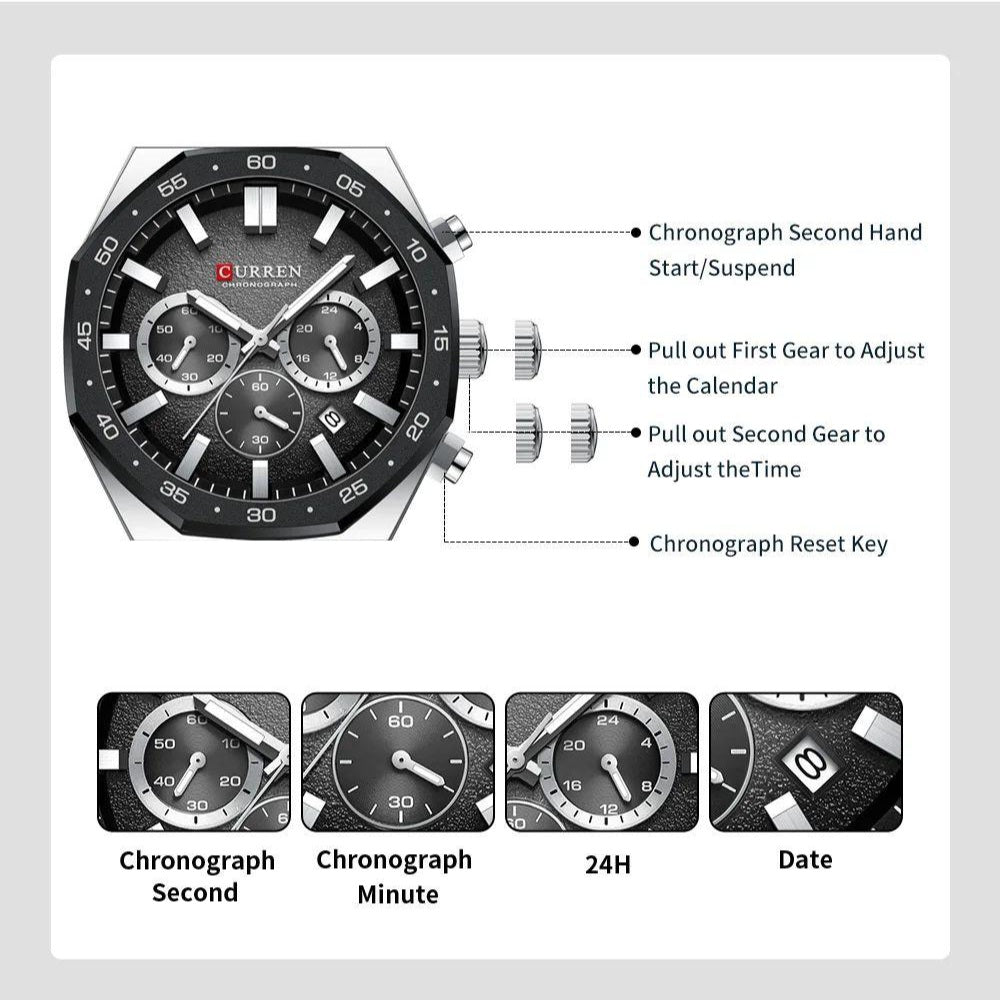 Curren chronograph working rubber strap men's watch