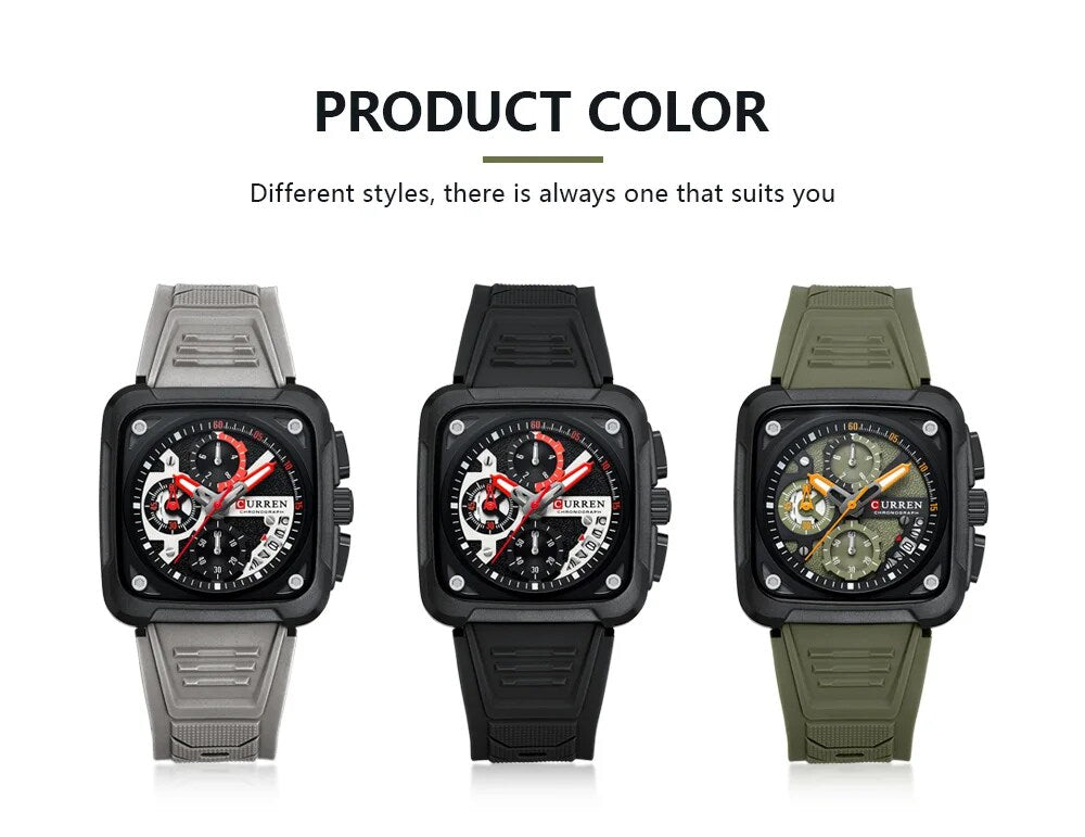 CURREN Original Brand Rubber Straps Wrist Watch For Men - Jewelsoftime