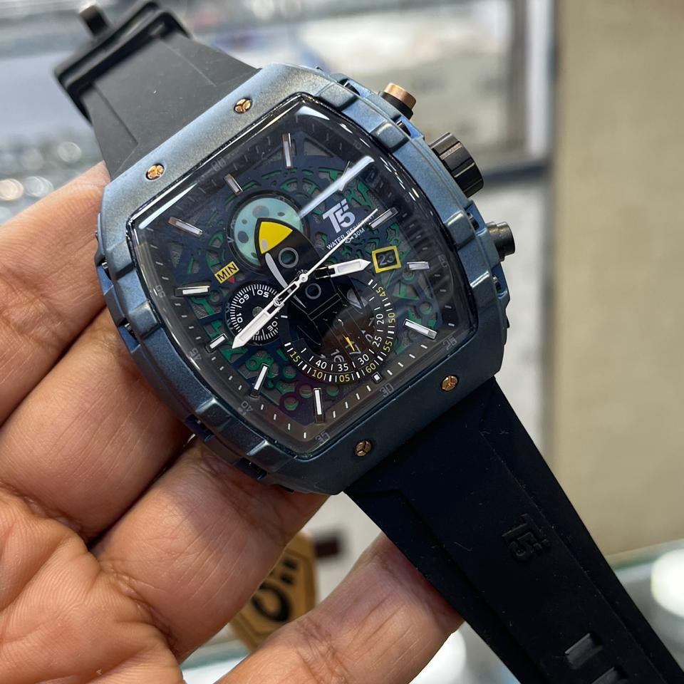 T5 Inner Dial Working Metal Body Rubber strap Date Working Mens Watch - Jewelsoftime