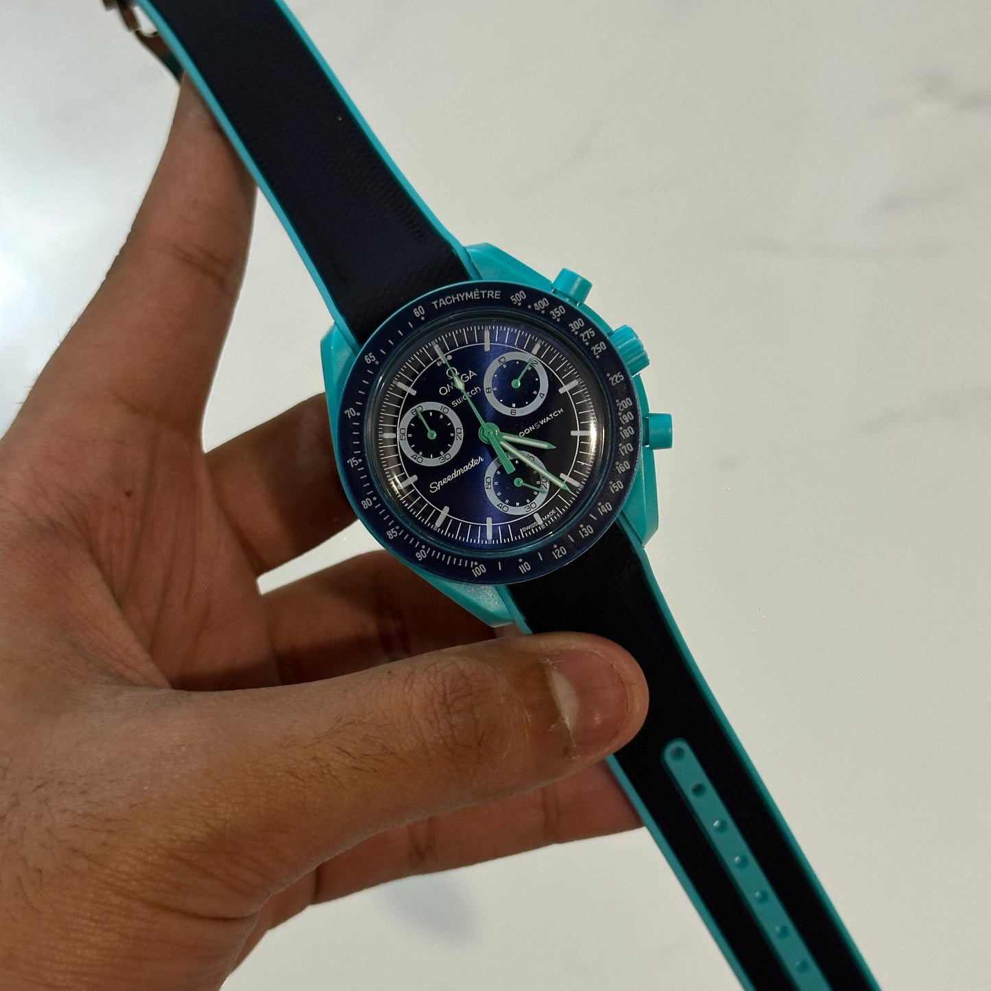 OMEGA Premium Men’s Watch Quartz Movement Silicone Rubber Strap Chronograph Date Working