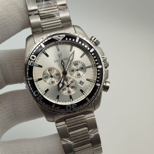 FESTINA STAINLESS STEEL MAN'S WATCH – HEAVY WEIGHT 700GM, ROTATING BEZEL, FULLY FUNCTIONAL DIAL - Jewelsoftime